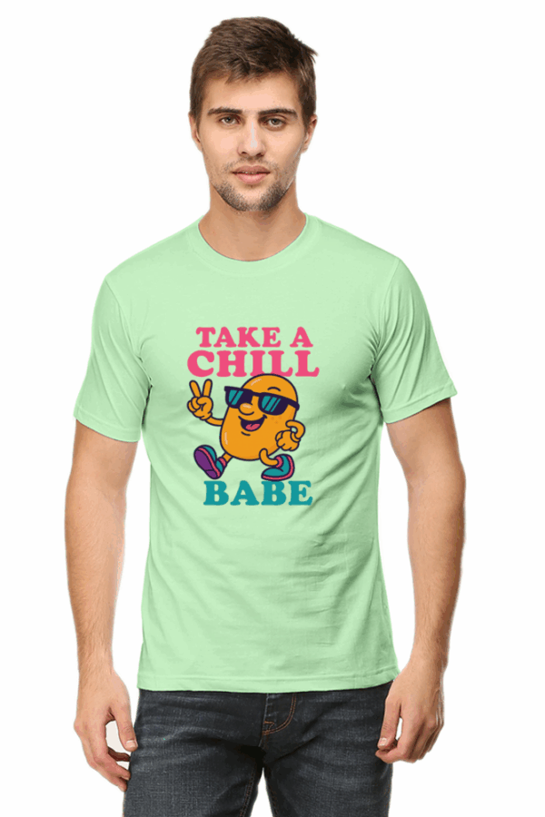 Take a Chill Babe T-Shirt – Funny Cartoon Potato with Sunglasses | Retro Cool Vibes Tee for Relaxed Living